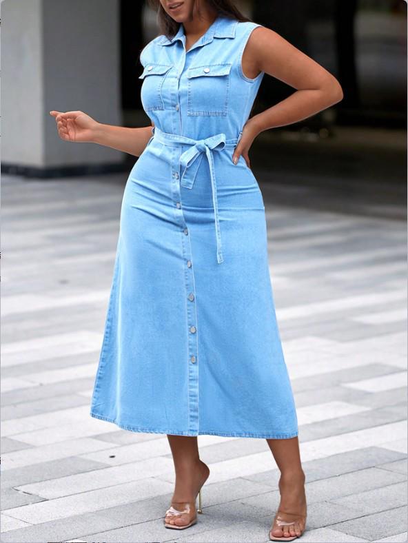 Light Blue Sleeveless Spring Women's Wish Cross-Border Dress