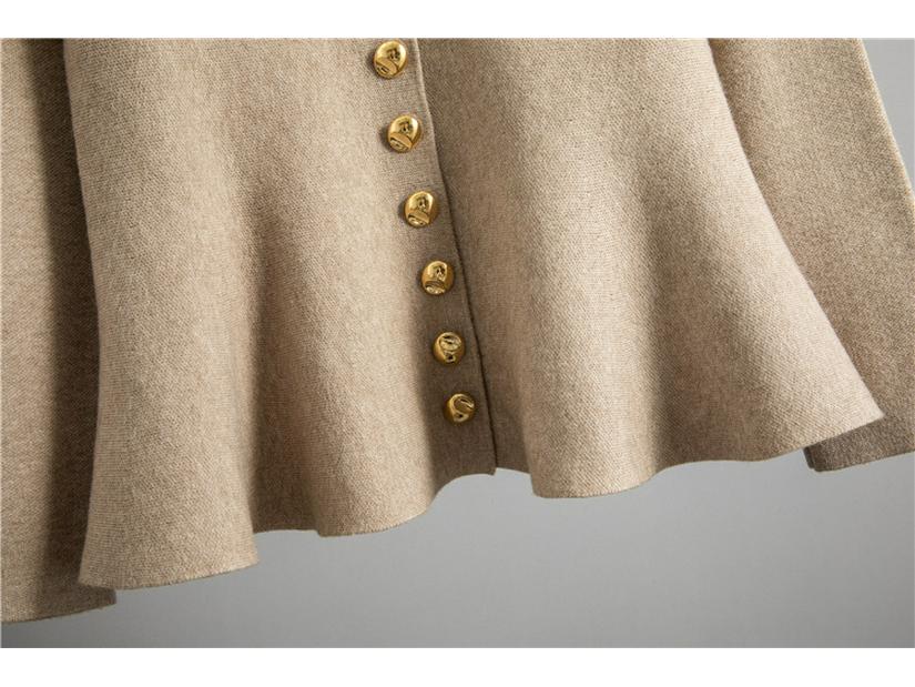 Women's Spring/Fall Elegant POLO Collar Ruffle Cardigan Sweater & Hip-Hugging Skirt Two-Piece Set