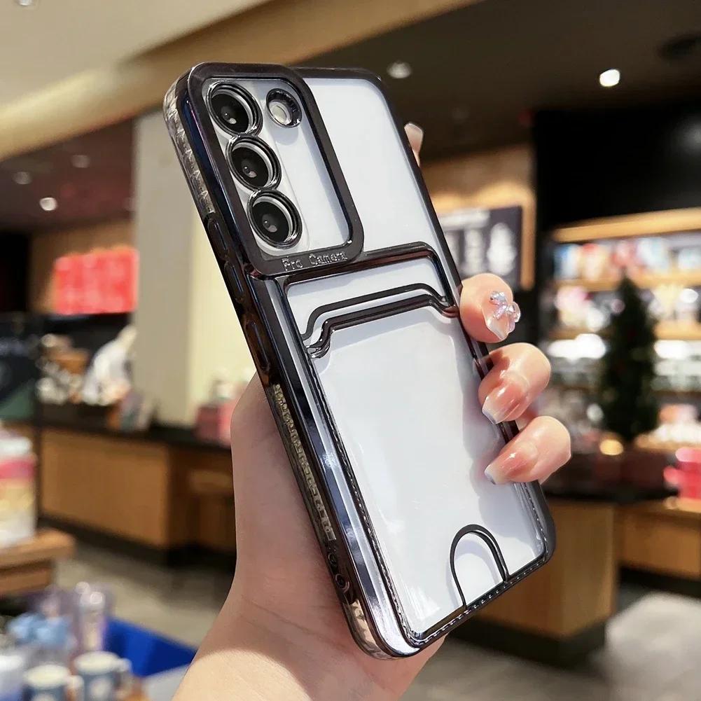 

Business Plating Wallet Card Holder Case for Samsung A52 A55 A35 A25 A16 A54 Galaxy S24 S25 S23 S22 Ultra S21 Plus S20 FE Note20 S23