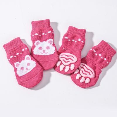 4pcs Pet Cute Socks, Dog Shoes Socks, Cat Paw Protectors, Anti-Scratch Furniture, Warm for Autumn/Winter, Outdoor Wearable, Anti-Slip & Breathable