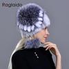 Winter Hat Mink Women Knitted Fox Fur Pompom Warm Cap Floral Fashionable Fluffy Elegant Female Genuine Natural Fur Hats Caps