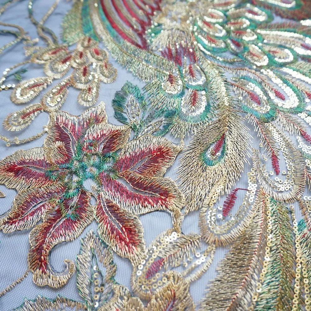 130X60CM Lace Fabrics Applique DIY Embroidery Sequin Lace Applique  Wedding Bridal Gown Party