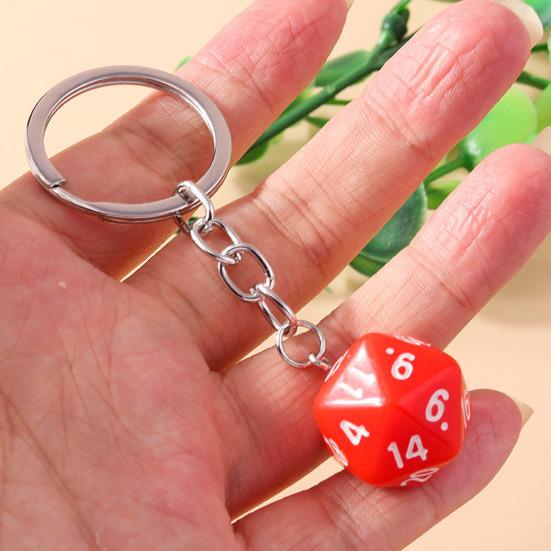 Yousheng Dice Keychain 20 Sides Number Curved Stainless Polished Chain Geometric Car Key Holder Handbag DIY Pendant Key Organizer