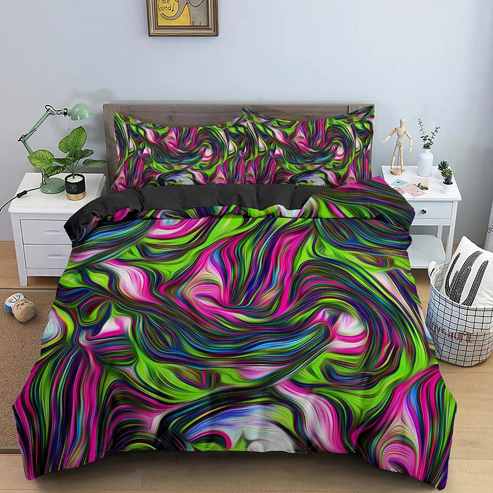 Geometrisches Bettbezug-Set Bettwäsche-Set Twin Full King Queen Size Psychedelisch 3D Abstrakt für Kinder Jugendliche Polyester Bettdeckenbezug