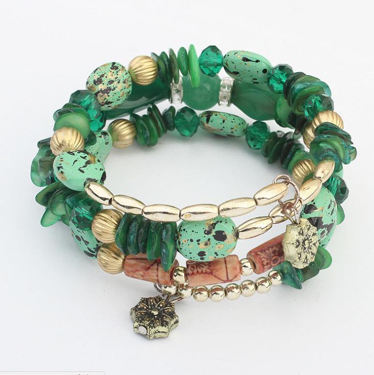 Retro Bohemian Multi-layer Crystal Turquoise Agate Beaded Bracelet