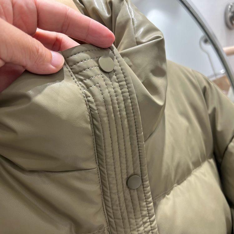 Tvättfri Läderolja Vinterkappa: Förtjockad, Varm, Koreansk stil, Ståkrage, Kort längd, Åldersreducerande, Lätt lyxig damjacka.