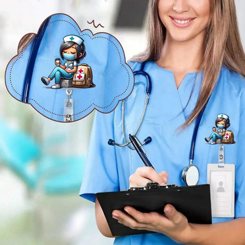 Nurse Theme Retractable ID Badge Reel Pin Durable Acrylic For RN LPN Doctor Office Name Tag Holder