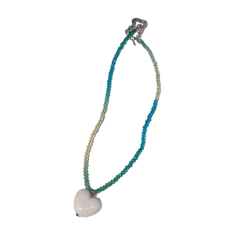 Fashion Sweet Heart Pendant Necklace Choker Neck Chain Elegant Clavicle Chain Gradient Crystal Beaded Necklace Jewelry