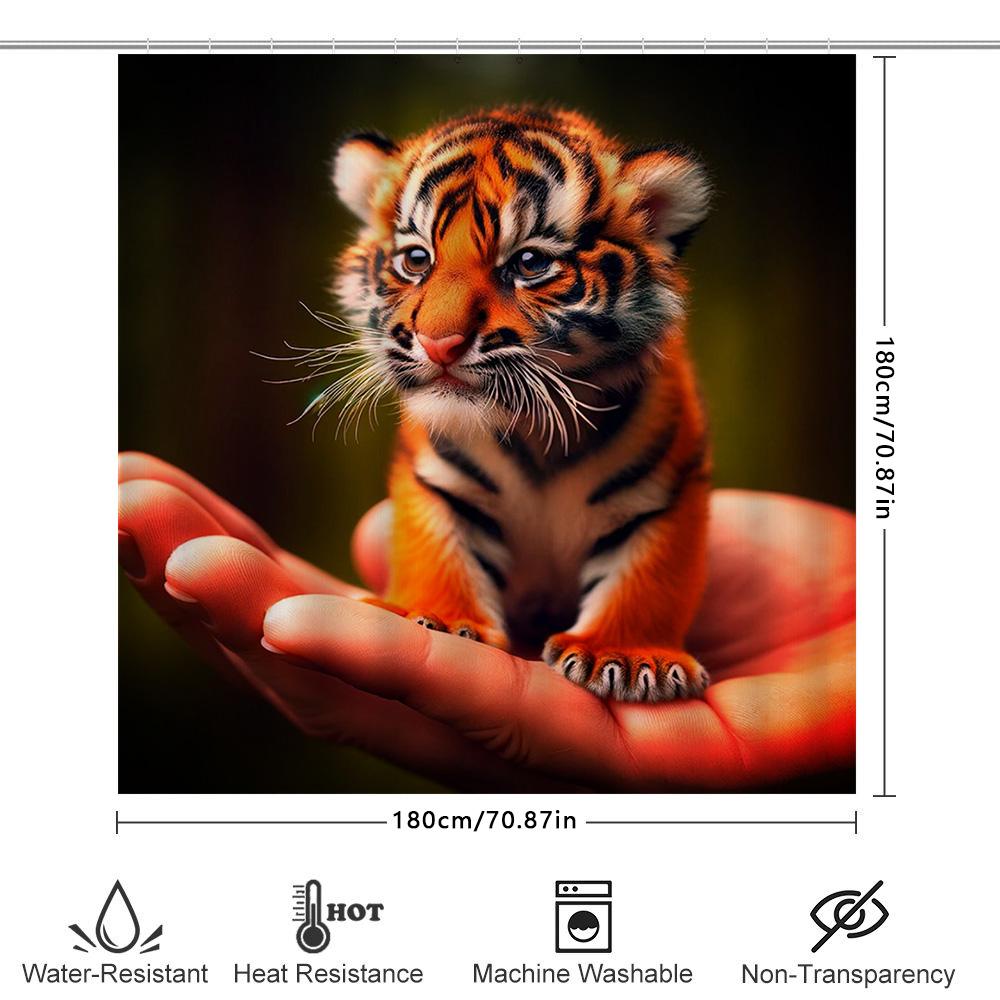 Cute Tiger Baby Shower Curtain Bath Decor With Hand Holding Design 3D Printed Waterproof Fabric Customizable Size For Home Decor