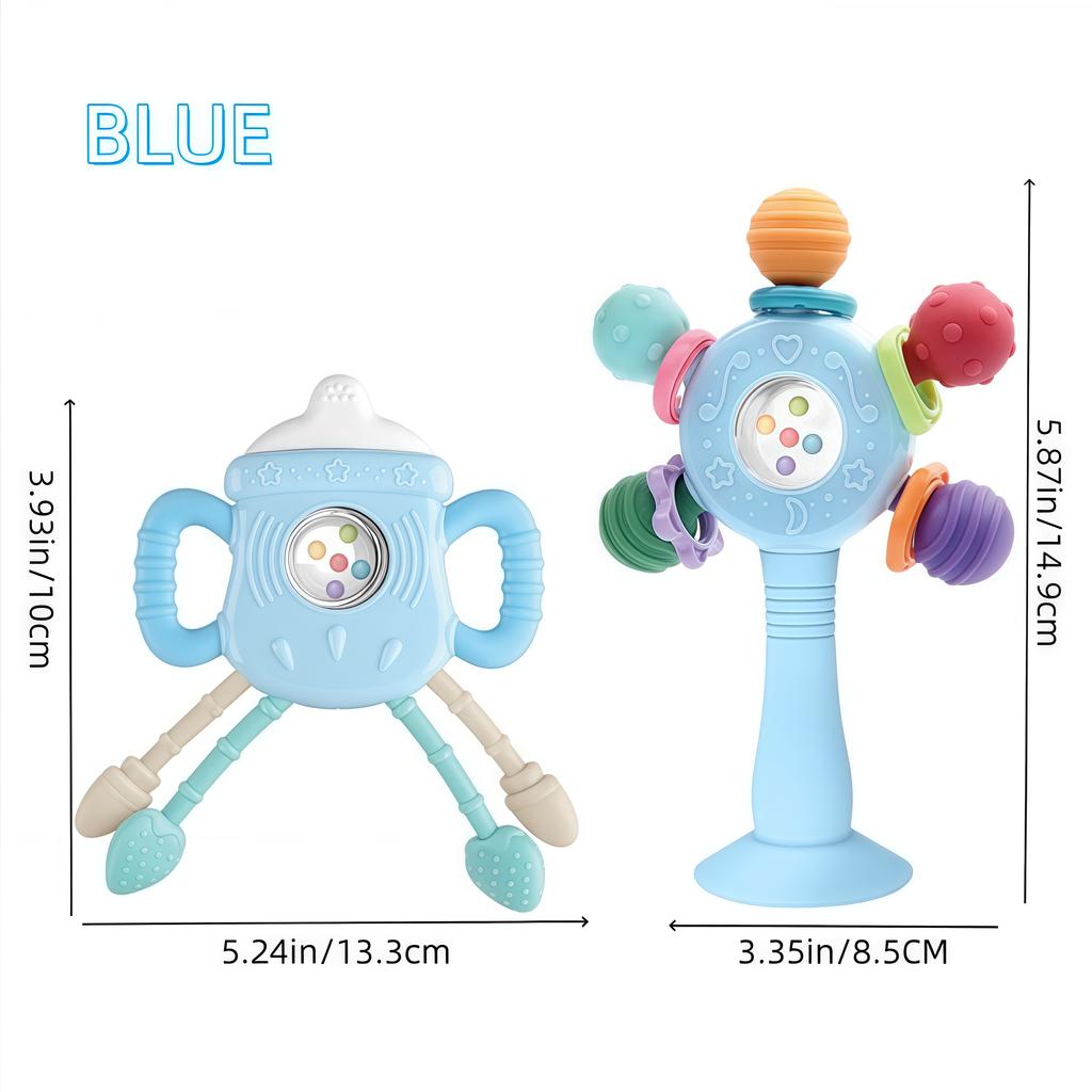 Food Grade Teething Toys Busy Rattle With Suction Cup for Babies Baby Bottle Style Sensory Teether Toys BPA Free Pacifier Toys