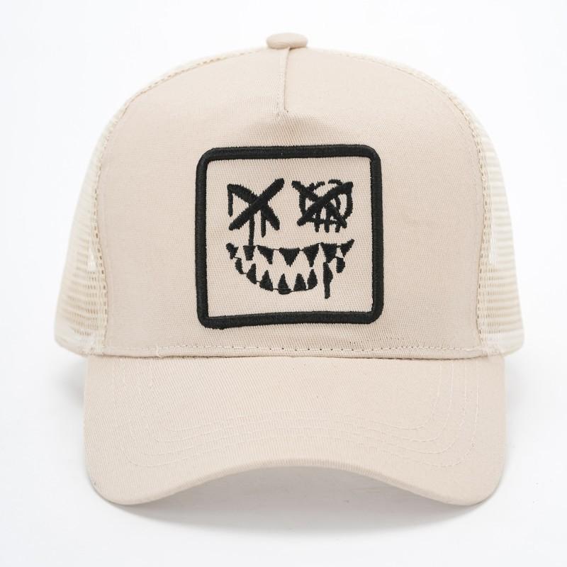 Korean Style Adjustable Sun Hat With Embellished Facial Expression For Casual And Outdoor Use