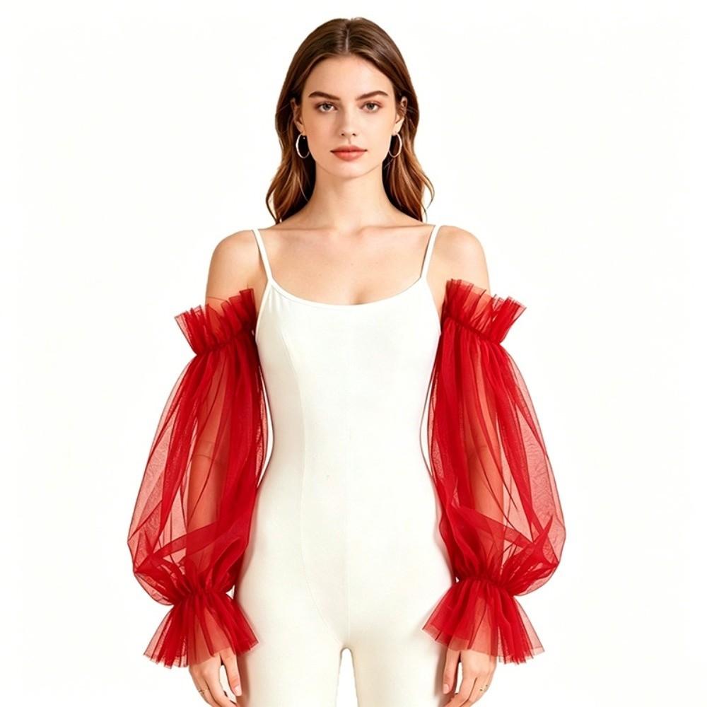 Trouwjurk Bruid Bruiloftshandschoenen Effen Kleur Bruidsmouwen Mode Afneembare Tule Bruiloft