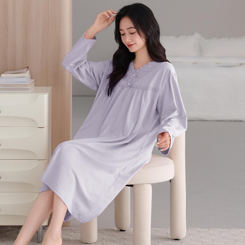 Camice da notte stile palazzo da donna: Elegante Abito Lungo Monocolore per Primavera e Autunno 2026