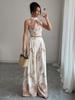 Sommer 2025 Damen Europäischer & Amerikanischer Stil Neckholder-Weste und Weitbeinige Lange Hose Bedrucktes Set
