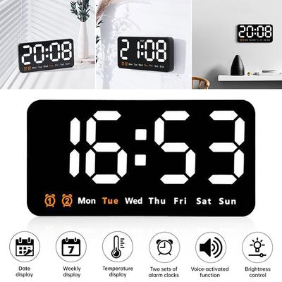 Large Screen Digital Wall Clock Nordic LED Display Sound Wake Up Alarm Clock 12/24H Temperature Date Time Display Table Clock