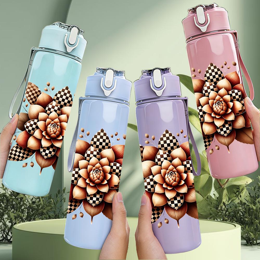 1PC Leopard Succulent Flower Graphic,750ml Color Plastic Sports Water Bottle,Leakproof Flip Straw Lid,Suitable for Sports Office Home Use
