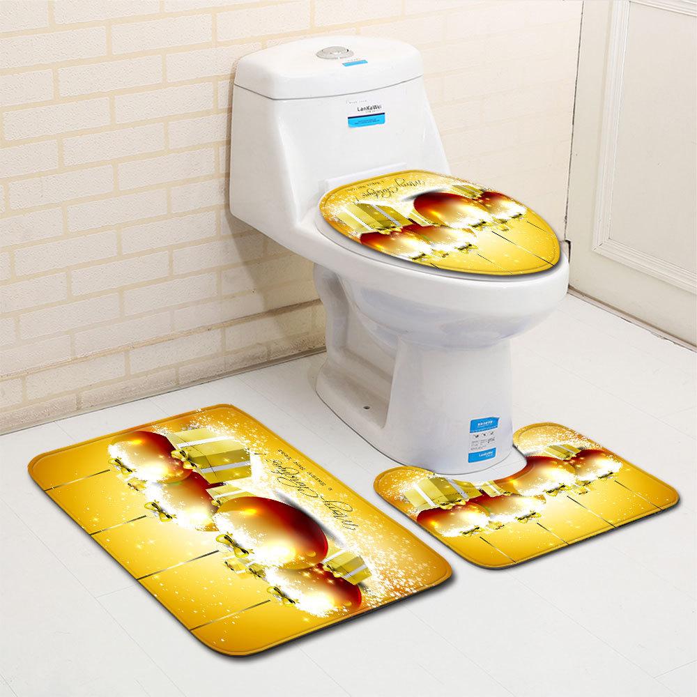 Christmas Bathroom Floor Mat Toilet Three-Piece Set