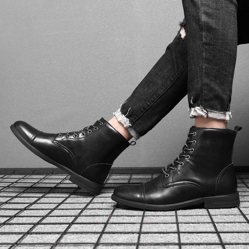 Fashion New British Style Mens Motorcycle Boots Genuine Leather Mens Casual Shoes Fashion Punk Style Boots Men High Quality Ankle Boots