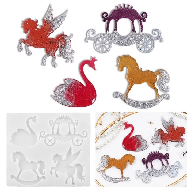 Perfect Silicone Jewelry Mold for Resin Crafting Swan Pegasus Horse Carriage Designs Holiday Ornaments and Easy Use