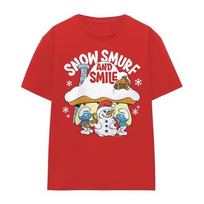 The Smurfs Womens/Ladies Snow Smurf And Smile Christmas T-Shirt
