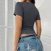 Women's Fashionable Casual Sexy Hot Girl  Alluring Lace Patchwork  Square Neck Short-Sleeved T-Shirt Summer Short-Sleeved Top