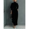 Women S Velour Tracksuit Long Sleeve High Neck Solid Wide Leg Pants