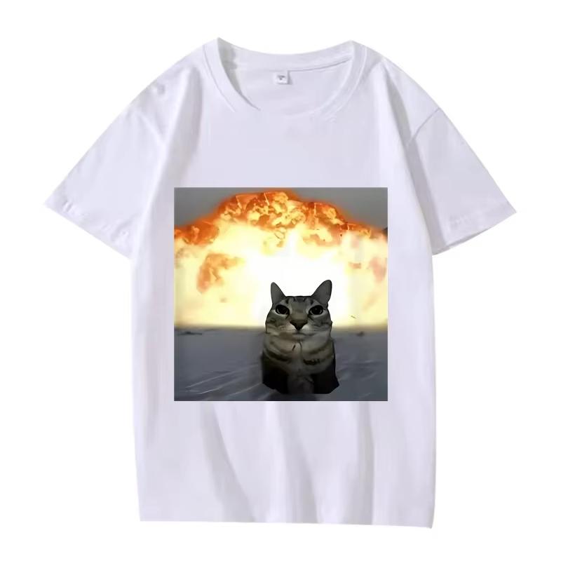 Speels Katten Explosie Grafisch T-shirt Dames Grappig Korte Mouw Zomer Print Dames Tops Grappige Kat Meme Dameskleding