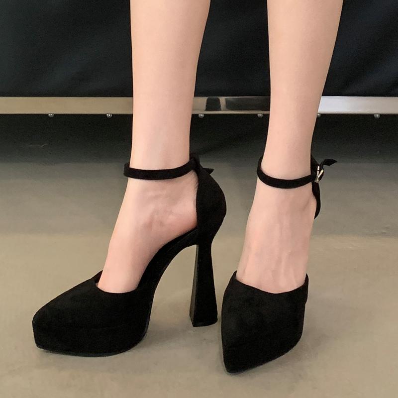 Sexy dámské lodičky s špičatou špičkou, platformové sandály na robustním vysokém podpatku pro dámy na párty, jednobarevné boty