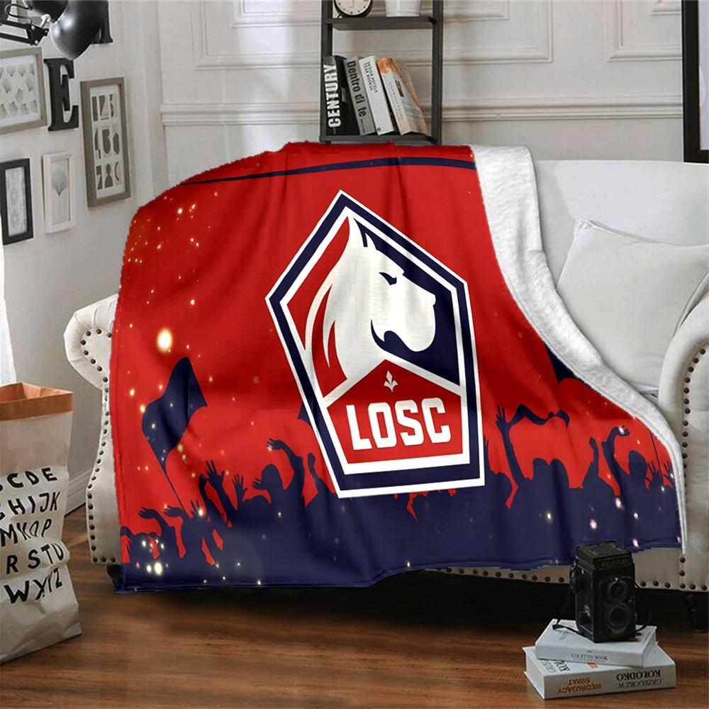 Losc Football Crest Flannel Blanket, Soft Polyester, Modern Design, All-Season for Camping, Travel, Gifts for holidays or birthdays