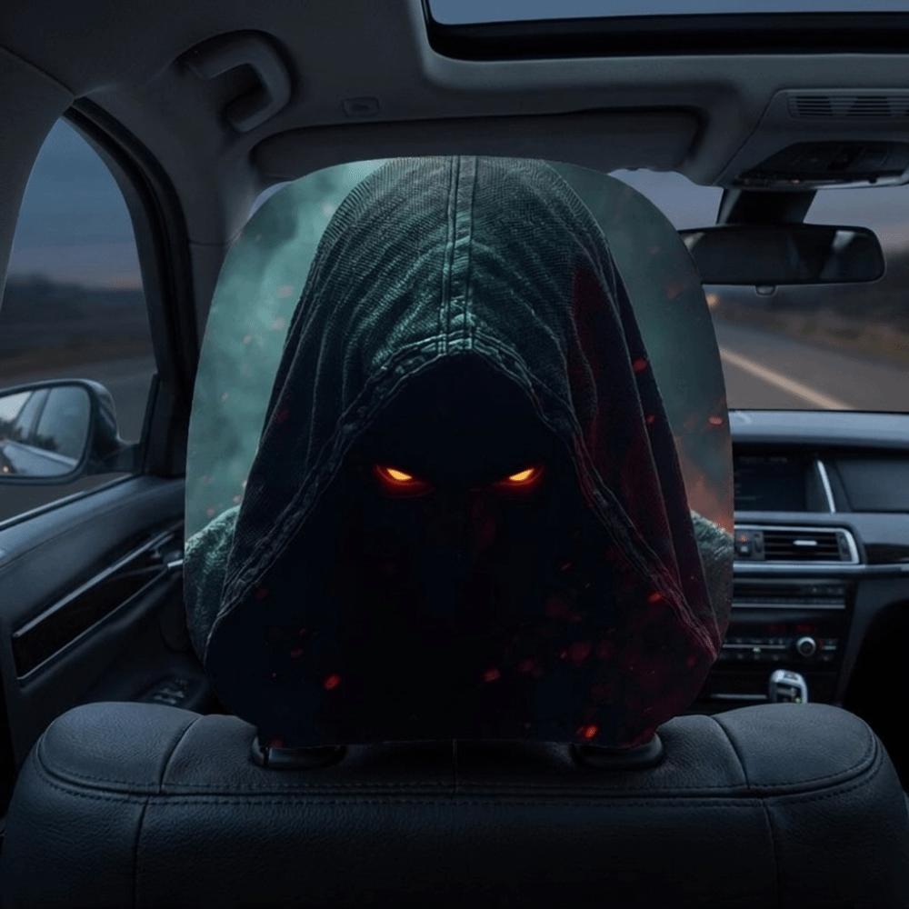 Scary Face Print Seat Headrest Protectors Auto Interior Decoration Cover Gift for Car Lover