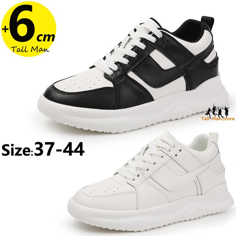 Men's White Sports Oxford Shoes Elevator Insole Height Increase 6cm Lace-up Sneakers Plus Size 37-46