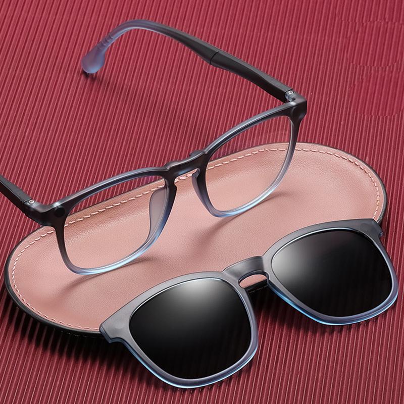 2 In 1 Magnet Polarized Sunglasses Men Women Classic New Square Gradient Sunglasses Anti-Blue Glasses Frame Clear Prescription