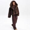 Women's Hooded Long Sleeve Faux Fox Fur Jacket Loose Fit Street Style Furry Coat