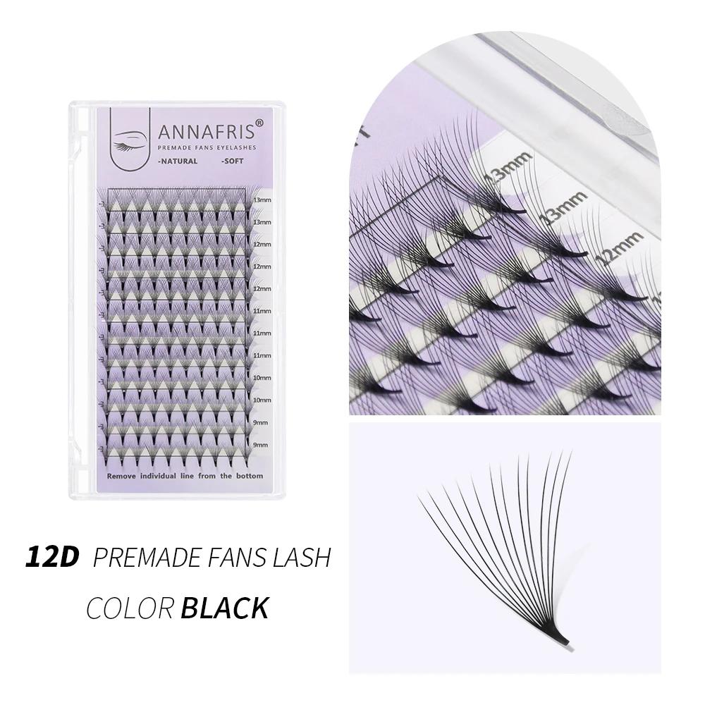 ANNAFRIS 10D 12D 14D 16D 20D Premade Fan Eyelash Extension Thin Pointy Base Roots Russia Volume Lashes Soft Natural False Lashes