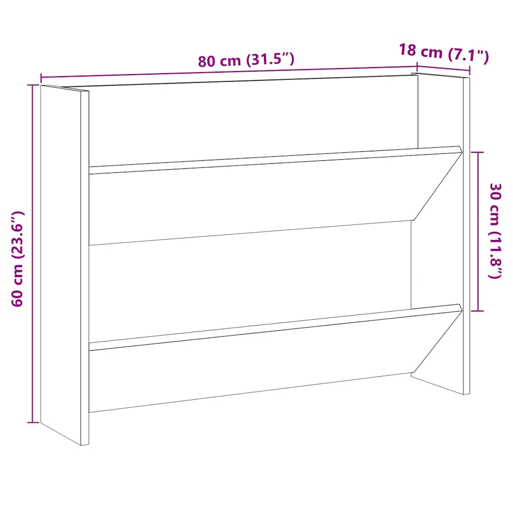 Wall Mounted Shoe Rack Vintage Wood Look 80 X 18 X 60 Cm Engineered Wood