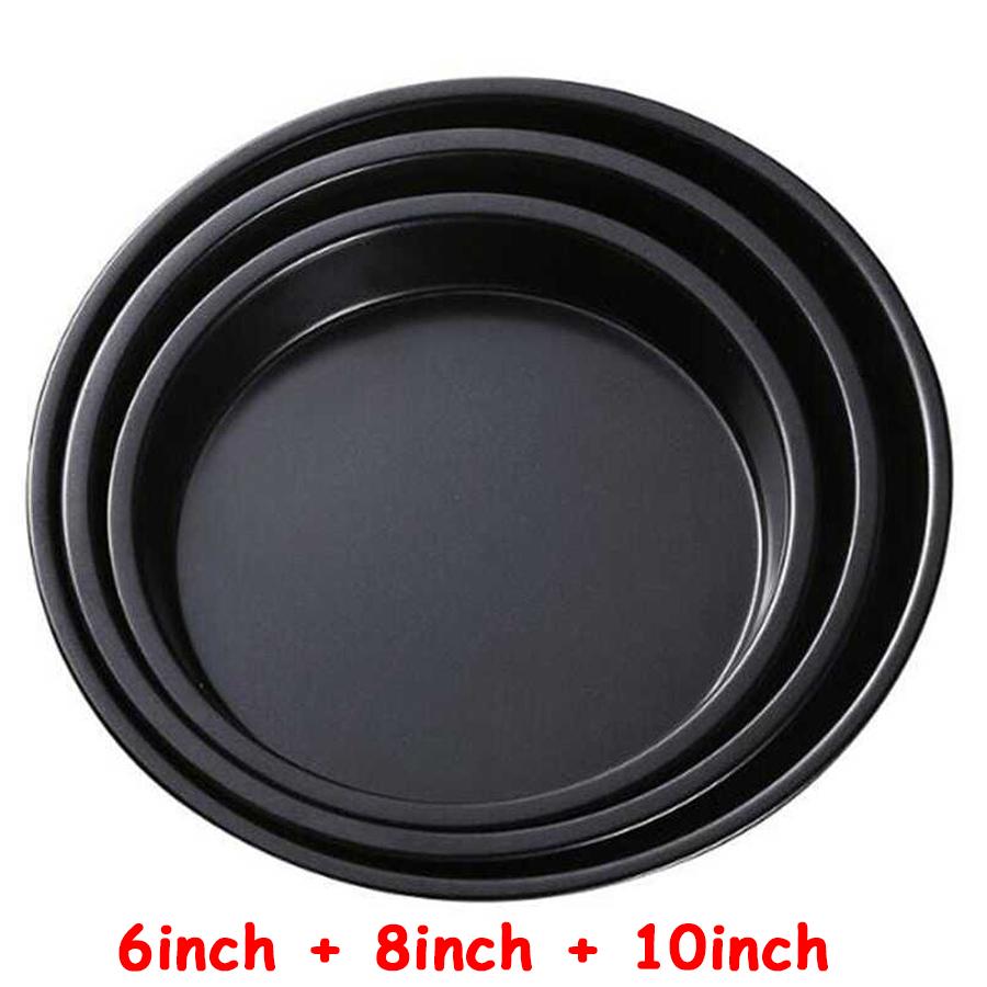 6-10inch Carbon Steel Circular Pizza Baking Tray Anti Stick Cake Baking Pan Microwave Oven Pie Cookie Baking Tray for Kitchen