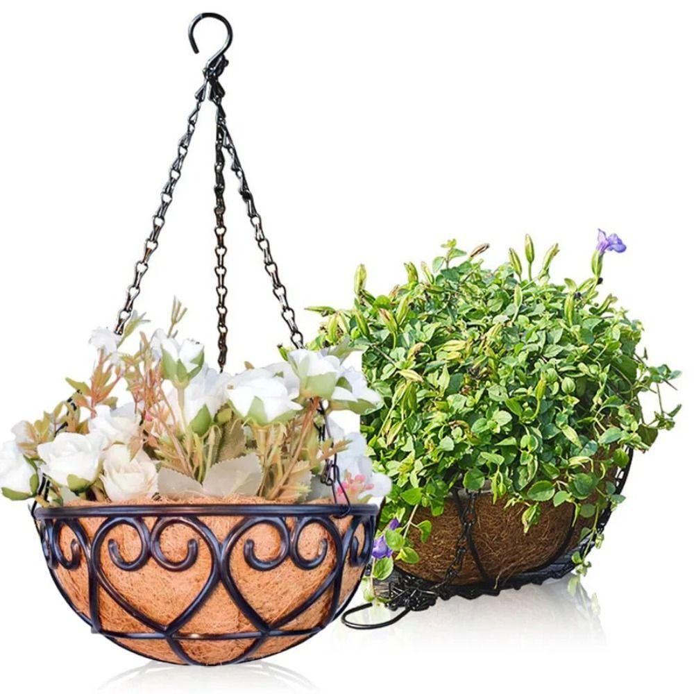 Coconut Brown Round Chain Hanging Basket European Planters Basket Fashion Flowerpot