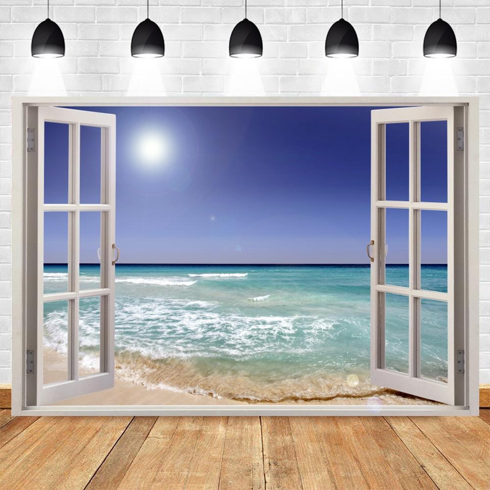 Summer Seaside Tropical Beach Balcony View Backdrop Palm Trees Mountain Wedding Party Portrait Photography Background Photo Prop