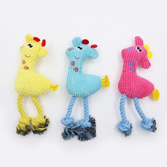 Plush Deer Dog Toy Squeaky Stuffed Animal Dog Chew Toy Interactive Rope Knot Tug-of-War Toy for Dogs Teeth Cleaning Boredom Relief