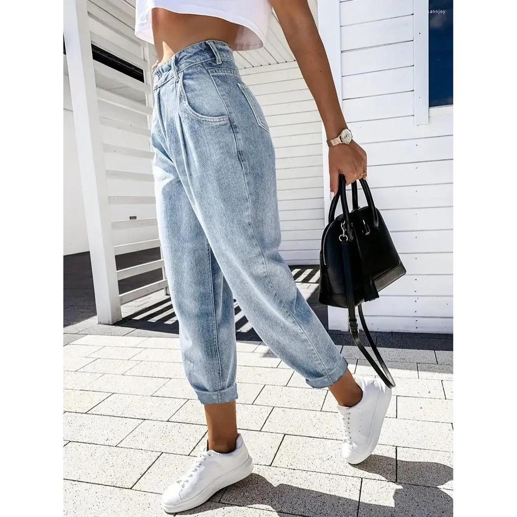 Jeans a vita alta corti affusolati casual larghi snellenti da donna 2026