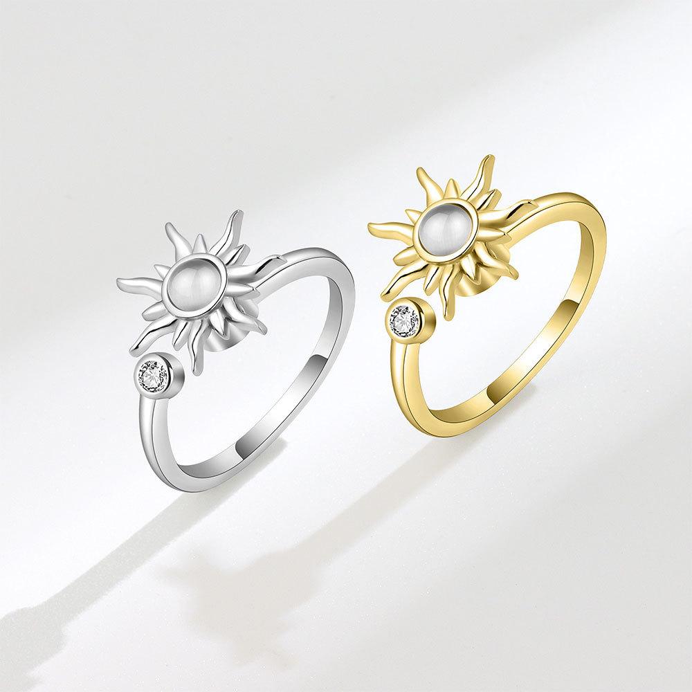 Sunflower Jewelry Ring For Women With Rotatable Design And Copper Material Hand Accessory