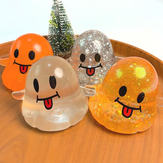 Glitter Ghost Squeeze Toy Stress Relief Transparent Ghost Squeeze Toy Slow Rising Decompression Sensory Fidget Toy Halloween Party Favors
