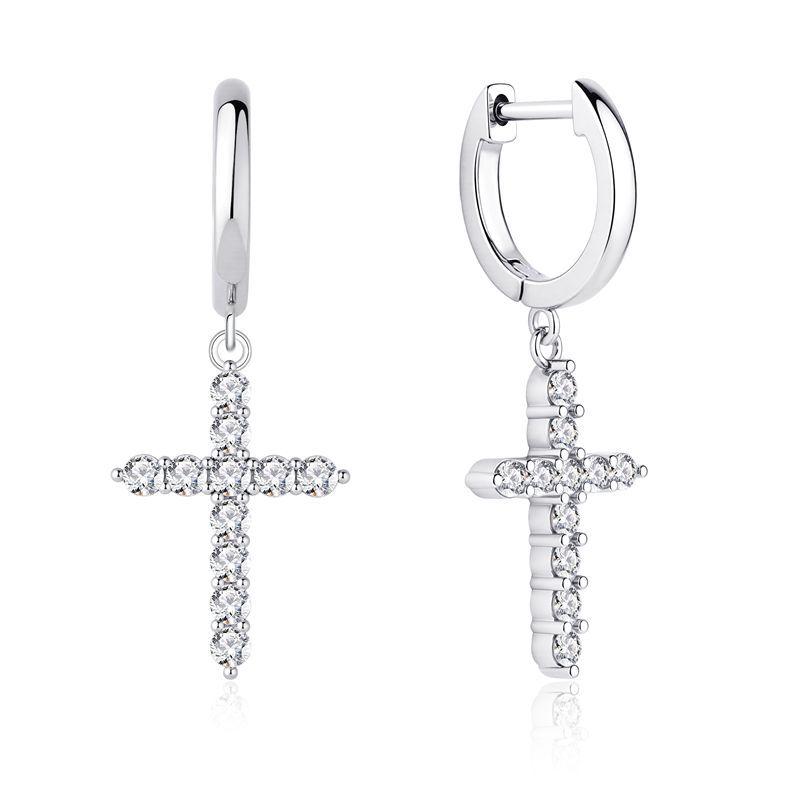 S925 Sterling Silver Moissanite Cross Pendant Earrings - Simple, Fashionable, Versatile Style 925 Silver