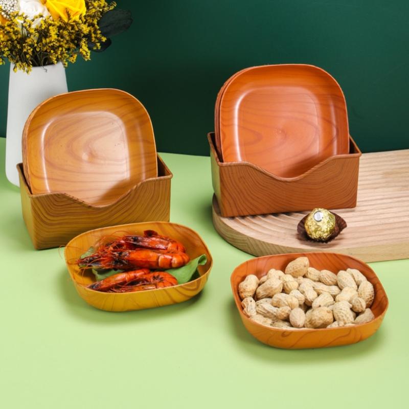1/2Pcs Japanese Imitation Wood Grain Snack Dish Food Grade Pp Material Vegetable Dish Fruit Dish Kitchen Bowl Dish Dinnerware