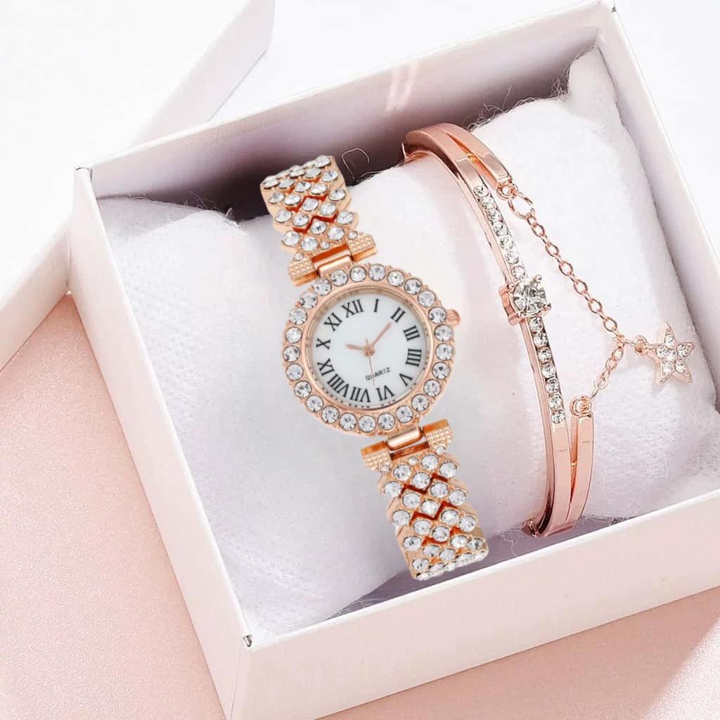 Mom Mother's Day gift light luxury diamond-encrusted watch bracelet set gift box 2026 new fashion luxury women's watch
