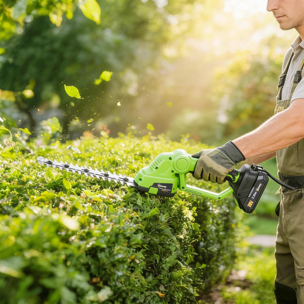 2-in-1 Cordless Hedge Trimmer Electric Hedge & Shrub Shears with 20/10cm Cutting Length, Charger