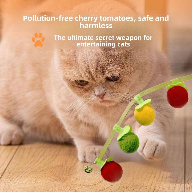 Catnip Toy Strings, Small Persimmon and Cherry Tomato Cat Teaser Sticks, Ringing Cat Toys, A Great Way To Relieve Boredom and Play with Cats