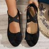 Bow-Crossed Elastic Strap Vintage Fashion Flats 2025 New Pointed-Toe Low-Cut Solid-Color Mary Janes