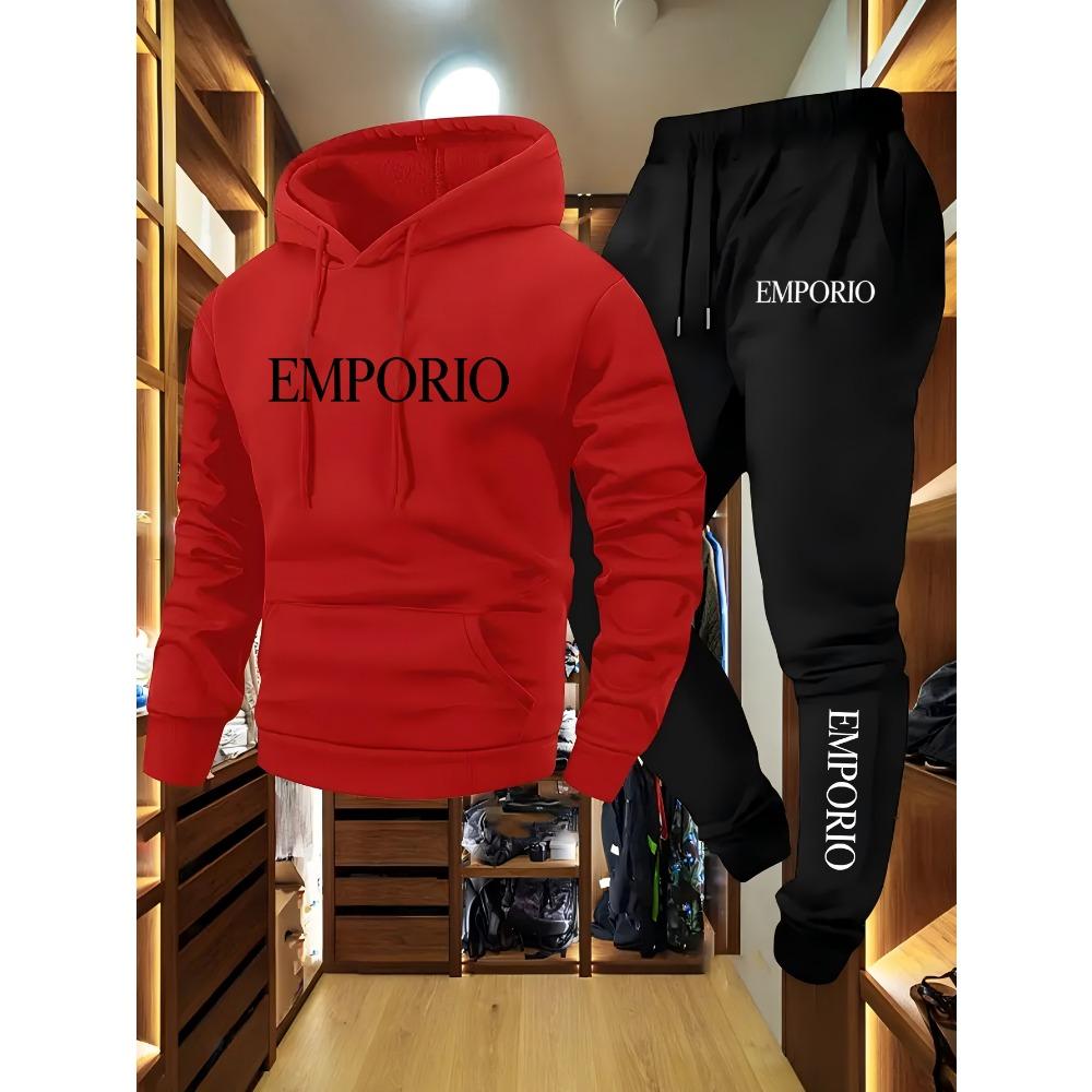 Herbst- und Winter-Sportbekleidung für Herren, Lässiges Lauf- und Fitness-Set, Kapuzenpullover, Sporthose, Geeignet für Männer und Frauen