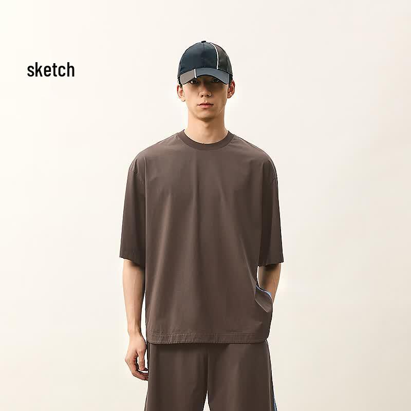 CROQUIS Men s 2026 Summer Loose Round Neck Long T-Shirt S